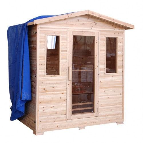 Infrared 4 Person Outdoor Sauna with Canadian Hemlock Wood, Weather Cover | SunRay Cayenne - House of Sauna