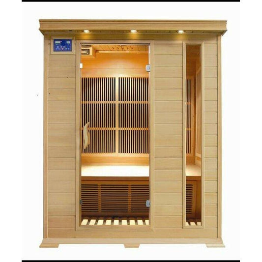 Infrared 3 Person Indoor Sauna with Canadian Hemlock Wood, Oxygen Ionizer | SunRay Aspen (Ships in 7 Days) - House of Sauna