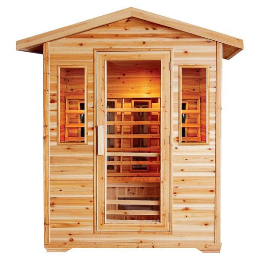 Infrared 4 Person Outdoor Sauna with Canadian Hemlock Wood, Weather Cover | SunRay Cayenne - House of Sauna