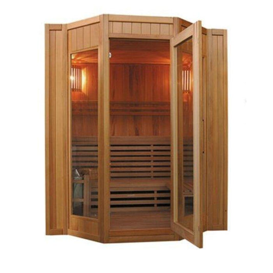 Indoor 4 Person Traditional Sauna with Canadian Hemlock Wood, Harvia Heater | SunRay Tiburon (Ships in 7 Days) - House of Sauna